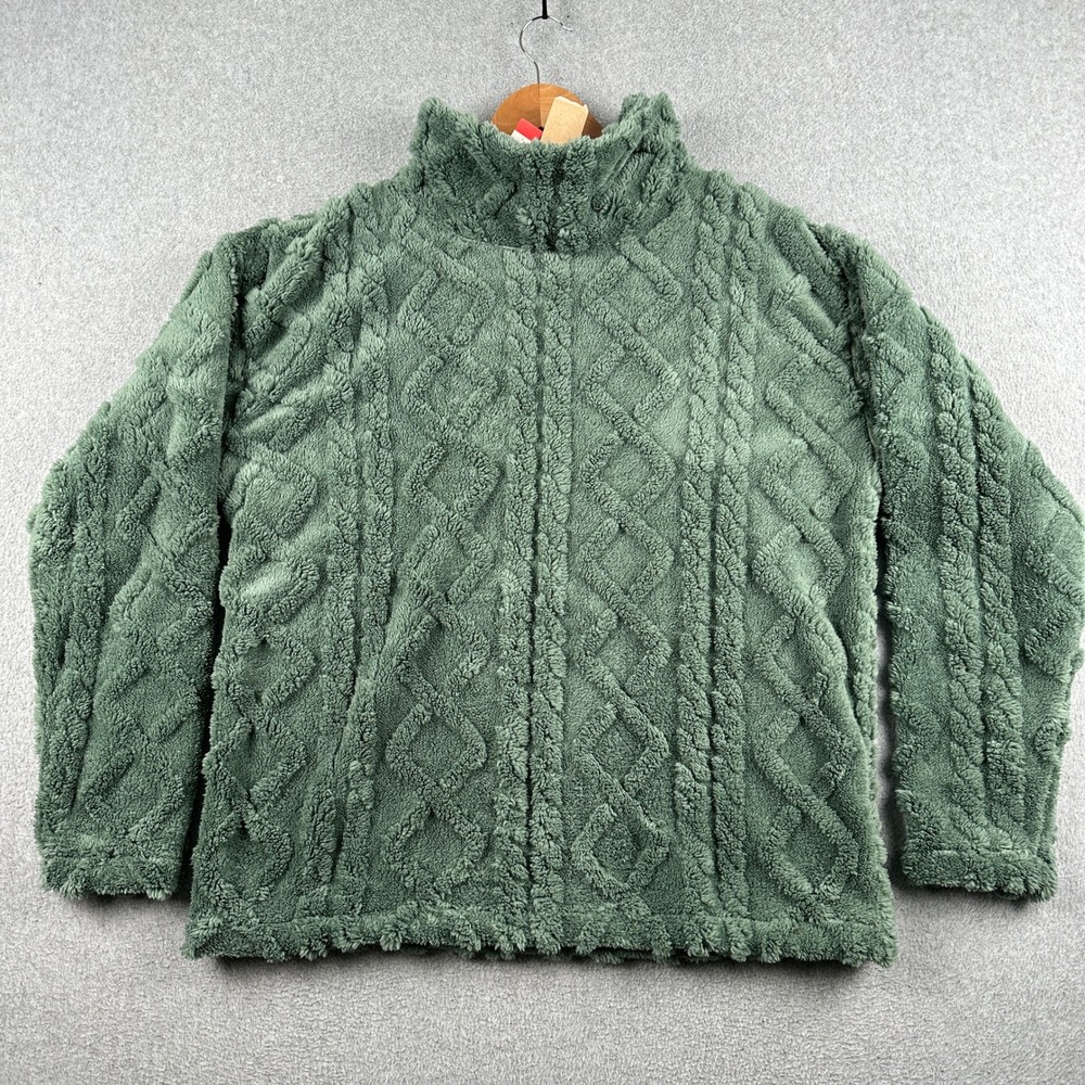 Eddie Bauer Pullover Womens M Cable Fleece Pullover Green Ultrasoft NEW